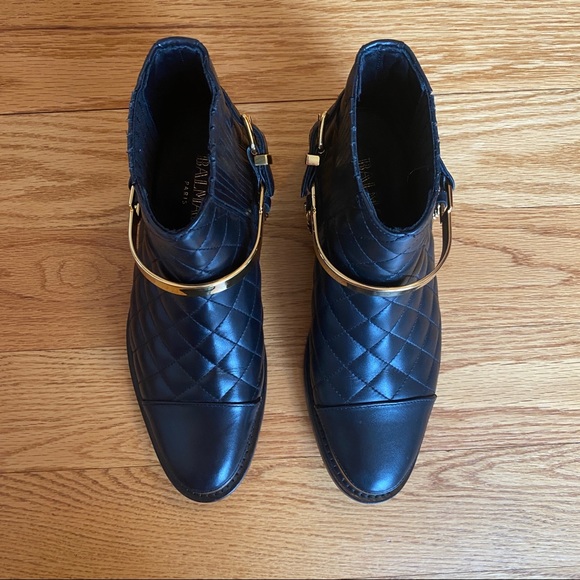 NWT Balmain Quilted Black Leather/Gold Chain Boots - Picture 7 of 13